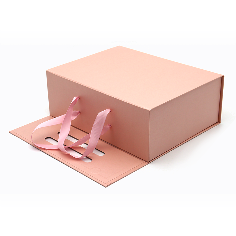 Logotipo personalizado Impresionado Papel plegable Paquete plano Regalo de cosmético Embalaje Rosa Cajas magnéticas con asa